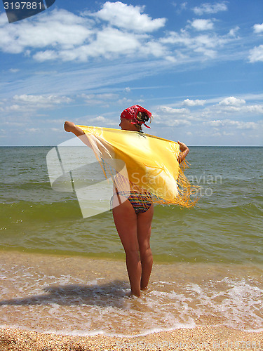 Image of The girl standing at the seacoast