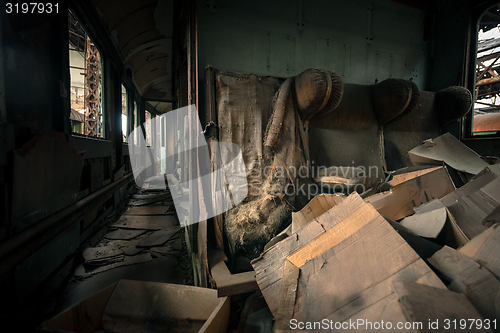 Image of Messy vehicle interior of a train carriage