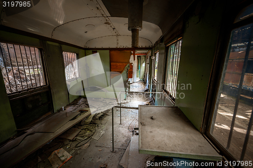 Image of Messy vehicle interior of a train carriage