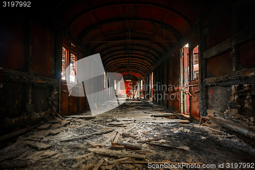 Image of Messy vehicle interior of a train carriage