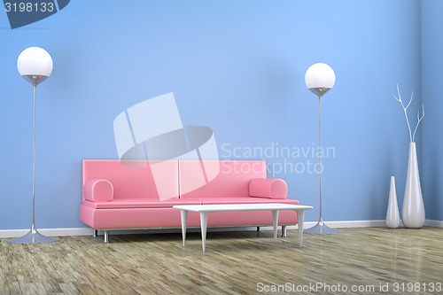 Image of blue room with a sofa