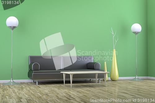 Image of green room with a sofa