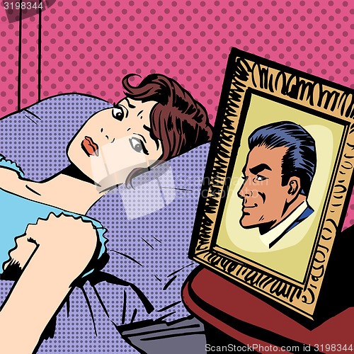 Image of woman in bed photo men wife husband pop art comics retro style H