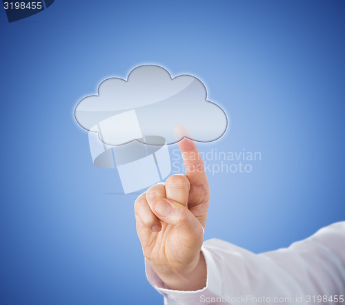 Image of Copy Space In Cloud Icon Touched By Index Finger