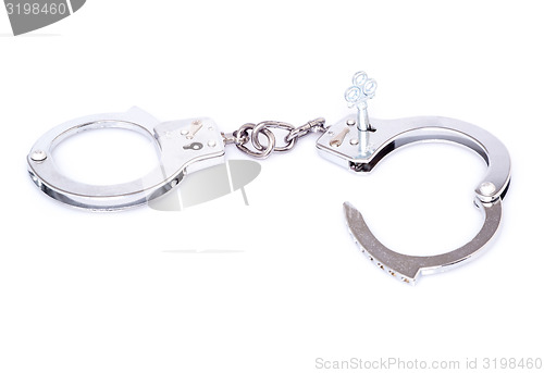 Image of Steel handcuffs isolated on white background