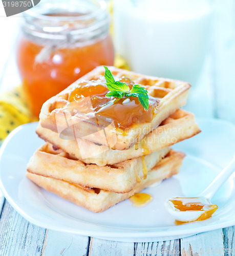 Image of waffles with apricot jam 