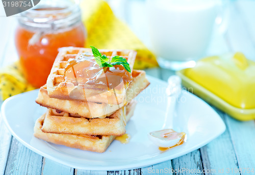 Image of waffles with apricot jam 