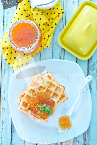 Image of waffles with apricot jam 