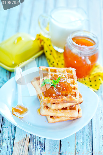 Image of waffles with apricot jam 