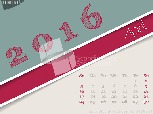Image of Simplistic april 2016 calendar design