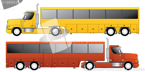 Image of Conventional truck pulling bus trailer 