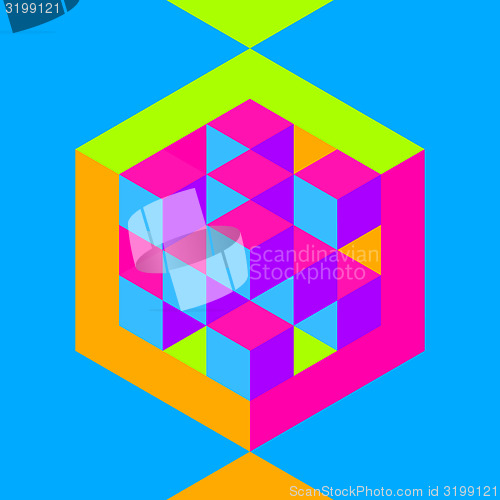 Image of Hexagon shape with cubes inscribed. 