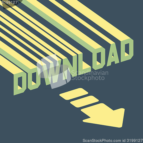 Image of The word download with an arrow. 3d vector illustration.  