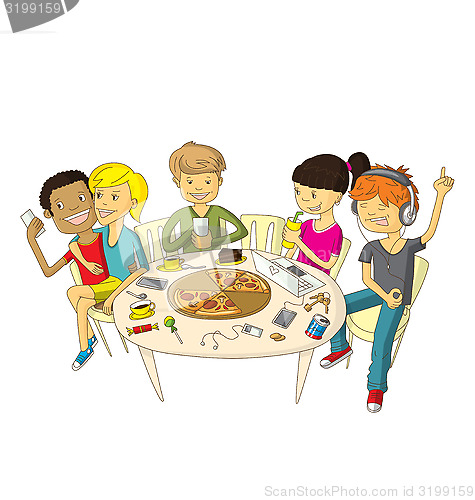 Image of Friends in pizzeria