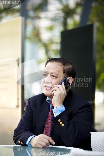 Image of Asian businessman talking on smart phone