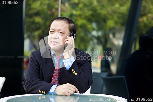 Image of Asian businessman talking on smart phone