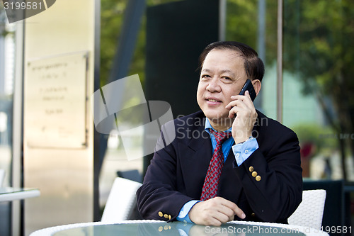 Image of Asian businessman talking on smart phone