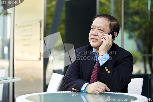 Image of Asian businessman talking on smart phone