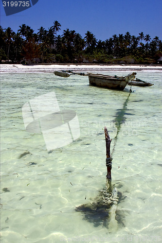 Image of beach coastline and boat in  zanzibar