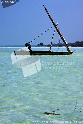 Image of beach and man in tanzania zanzibar