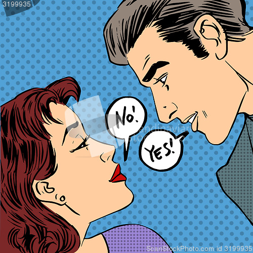 Image of dispute men and women no Yes pop art comics retro style Halftone