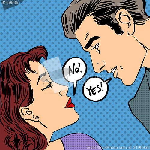 Image of dispute men and women no Yes pop art comics retro style Halftone