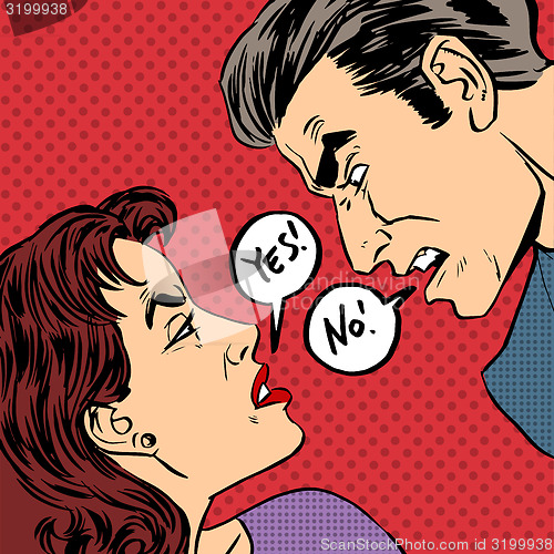 Image of Angry quarrel male female Yes no pop art comics retro style Half