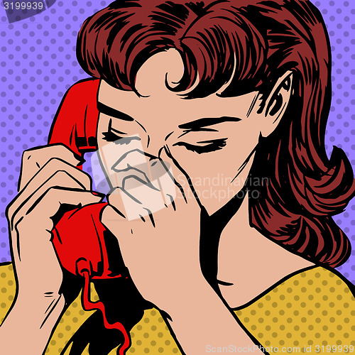 Image of woman speaks on the phone pop art comics retro style Halftone