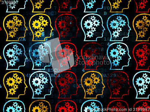 Image of Information concept: multicolor Head With Gears icons on Digital background