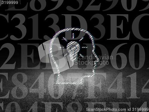 Image of Information concept: Head With Lightbulb in grunge dark room