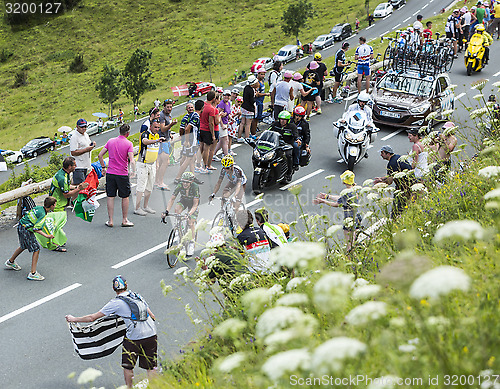 Image of Two French Cyclists at Col de Peyresourde - Tour de France 2014
