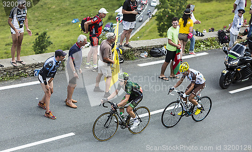Image of Two French Cyclists at Col de Peyresourde - Tour de France 2014