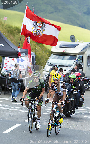 Image of Two French Cyclists at Col de Peyresourde - Tour de France 2014