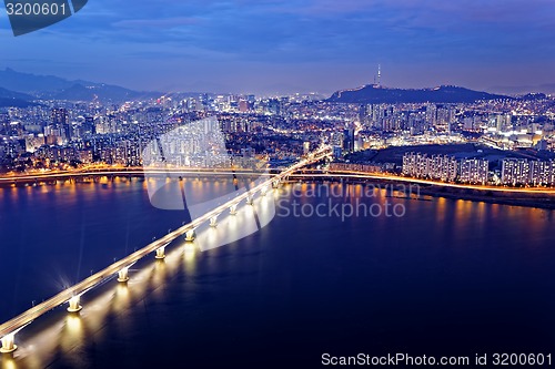 Image of Seoul Tower and Downtown skyline at night