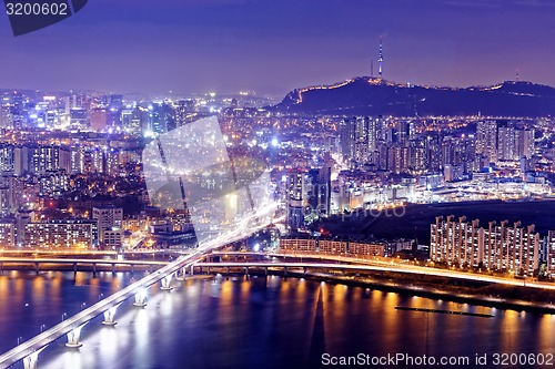 Image of Seoul Tower and Downtown skyline at night