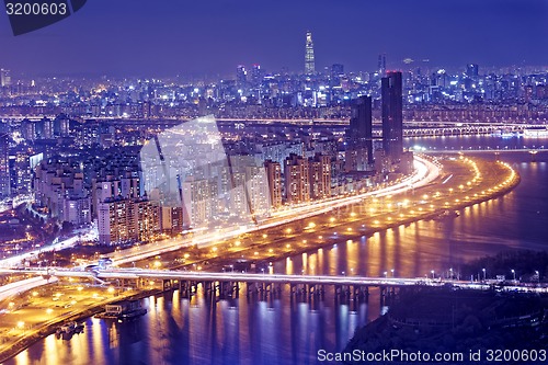 Image of Seoul Tower and Downtown skyline at night