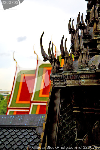 Image of roof  gold    temple   in   bangkok  of the temple 