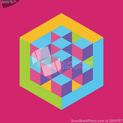 Image of Hexagon shape with cubes inscribed. Vector illustration of 3d b