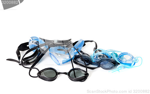 Image of Wet goggles for swimming on white background