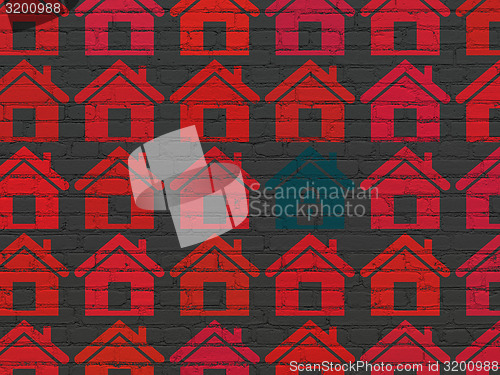 Image of Privacy concept: blue home icon on wall background