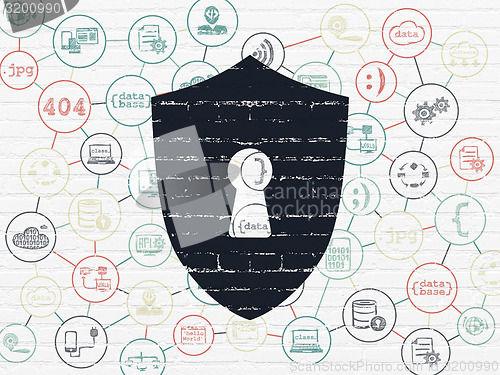 Image of Privacy concept: Shield With Keyhole on wall background