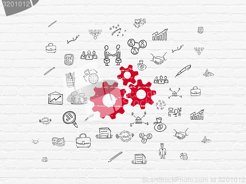 Image of Business concept: Gears on wall background