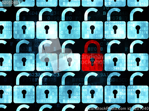 Image of Privacy concept: red closed padlock icon on Digital background