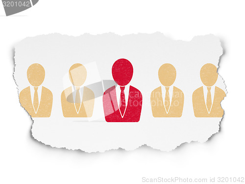 Image of Finance concept: red business man icon on Torn Paper background