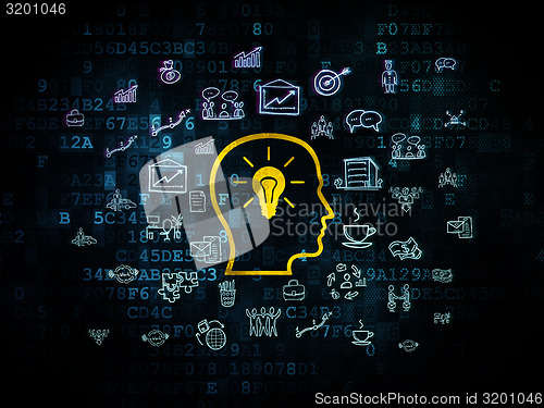 Image of Business concept: Head With Lightbulb on Digital background