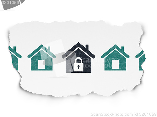 Image of Security concept: black home icon on Torn Paper background