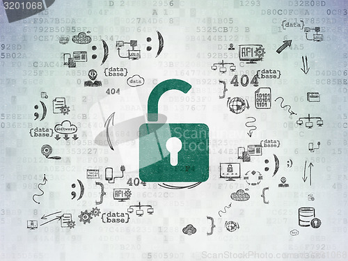 Image of Safety concept: Opened Padlock on digital background