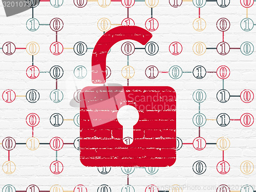 Image of Security concept: Opened Padlock on wall background