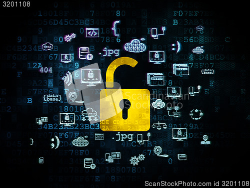 Image of Protection concept: Opened Padlock on Digital background
