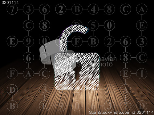 Image of Privacy concept: Opened Padlock in grunge dark room
